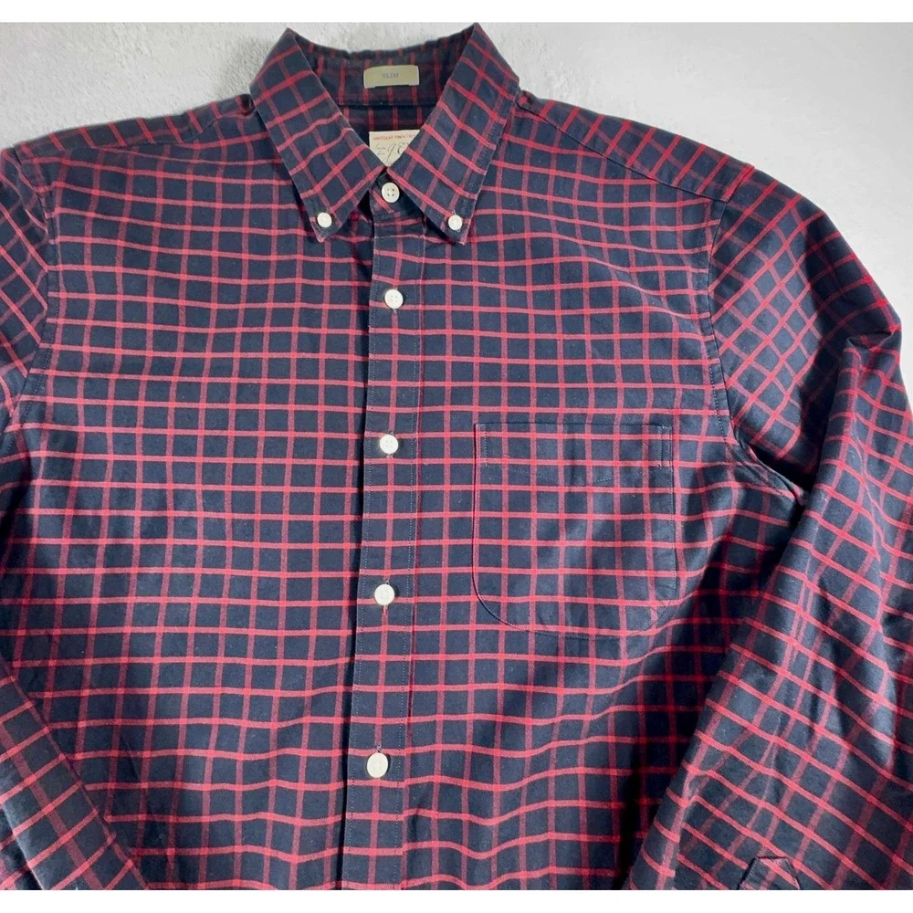 J.Crew Slim Fit American Pima Shirt Mens M Cotton Button Down Blue Red